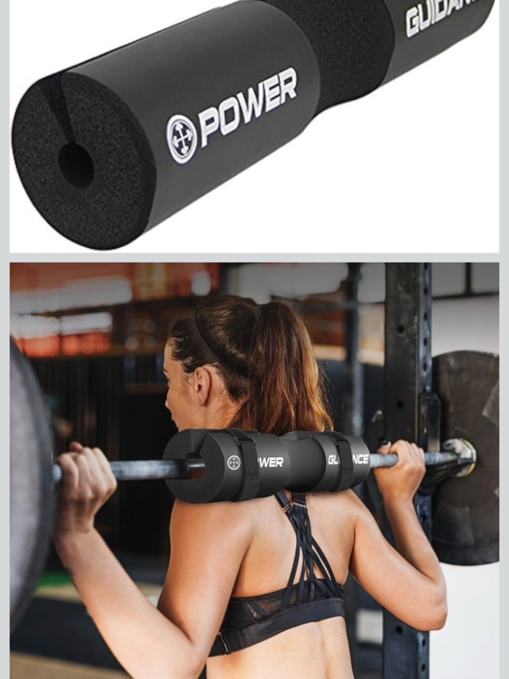 POWER Barbell Pad by GUIDANCE - Black Foam Squat Pad for Women and Men